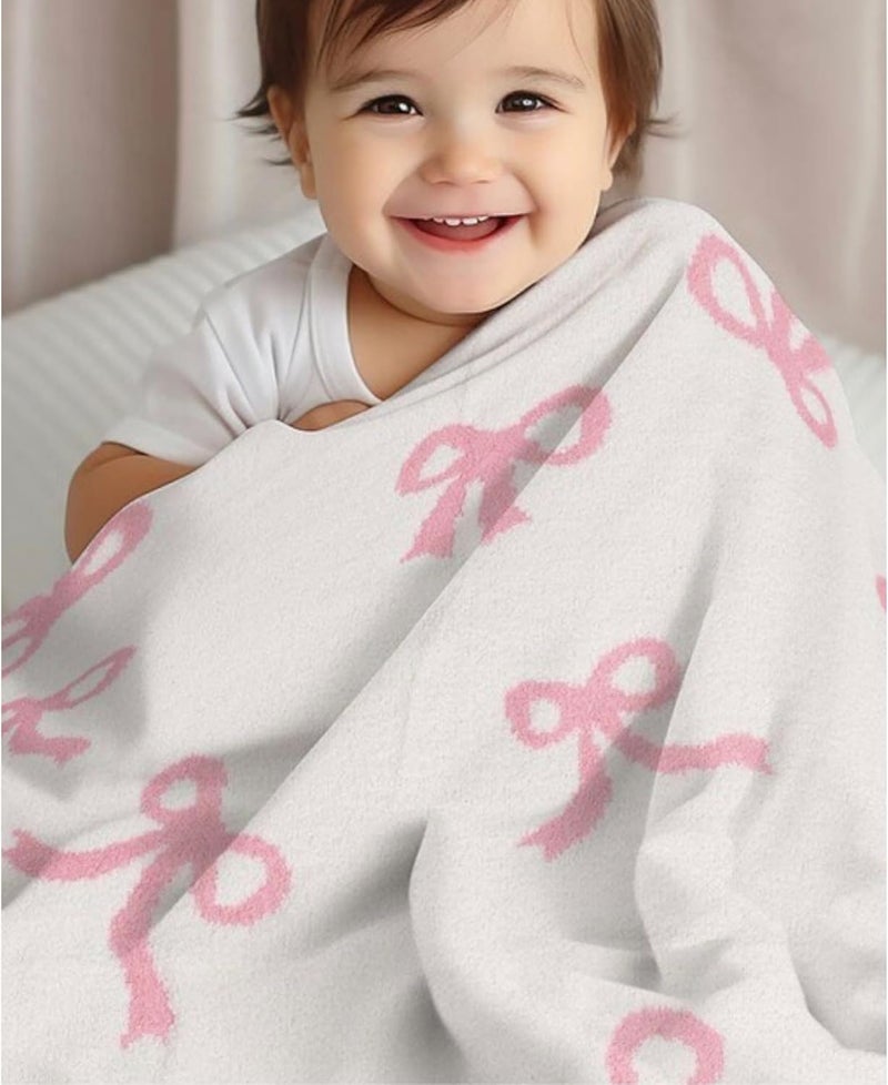 Luxape Bow Blanket Pink Bows Soft Throw Blanket Reversible Premium Cozy Fabric for Best Comfort - for Infant,Toddler,Newborn,Nursery,Girl,Throw,Crib,Stroller,Gift, (Pink Bows, 30x40 in) - Image 1